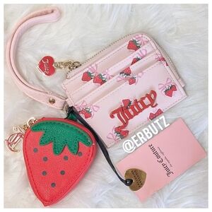 Juicy Couture Blush Sweet Strawberry Zip Card Case Wristlet w/ Coin Purse 🍓